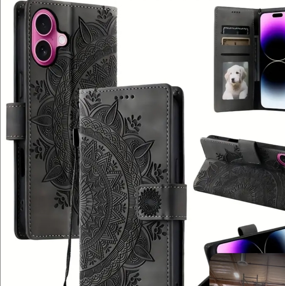 Black Mandala Phone Case with Card Holder